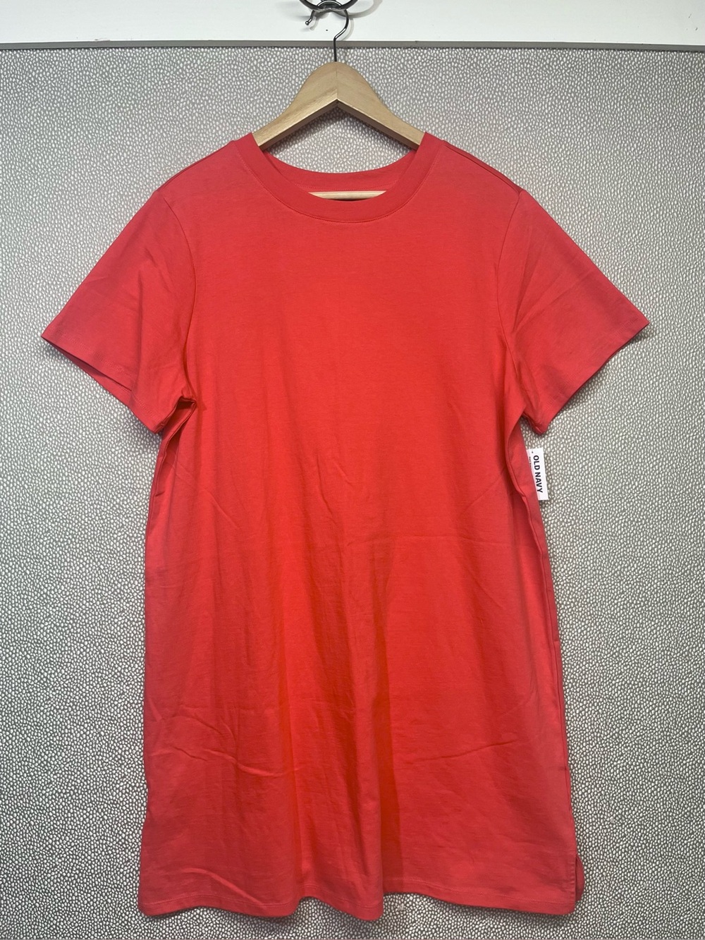 🆕 L Old Navy Super Soft Vibrant Coral  Crewneck T-Shirt Mini NWT